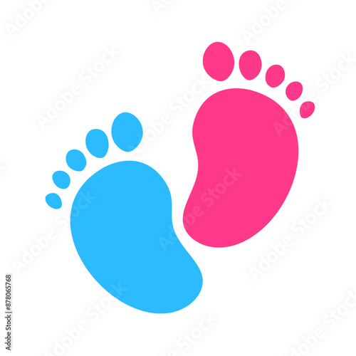 Kids Footprints Pink and Blue. Baby Shower or Gender Reveal Party Logo. Newborn Barefoot Feet Imprints.