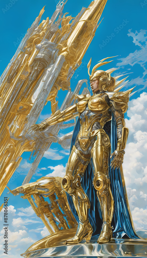 Fototapeta premium Guardian futuristic retro style with grain