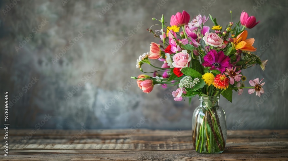 custom made wallpaper toronto digitalArrangement of diverse flowers in vase on wooden table with space for text