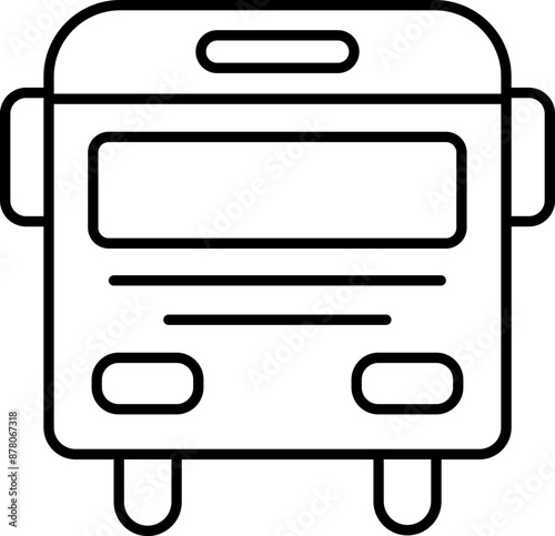 Black line art illustration of bus icon.