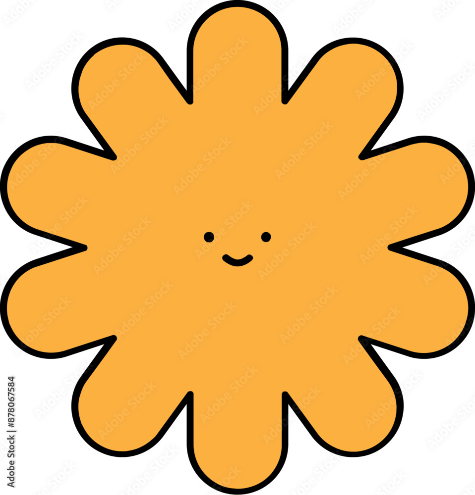 Cartoon Smiley Flower Icon in Yellow Color. Cartoon Smiley Flower Icon in Yellow Color.
