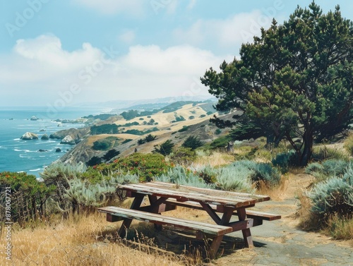 A perfect spot for a relaxing picnic with a stunning view of the ocean or mountains, providing an ideal opportunity to unwind and connect with nature's beauty.