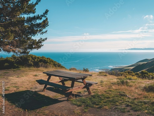 A perfect spot for a relaxing picnic with a stunning view of the ocean or mountains, providing an ideal opportunity to unwind and connect with nature's beauty.