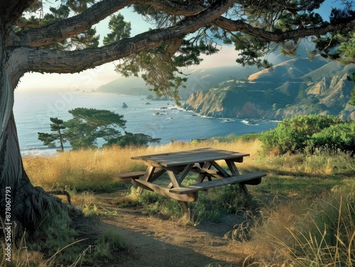 A perfect spot for a relaxing picnic with a stunning view of the ocean or mountains, providing an ideal opportunity to unwind and connect with nature's beauty.