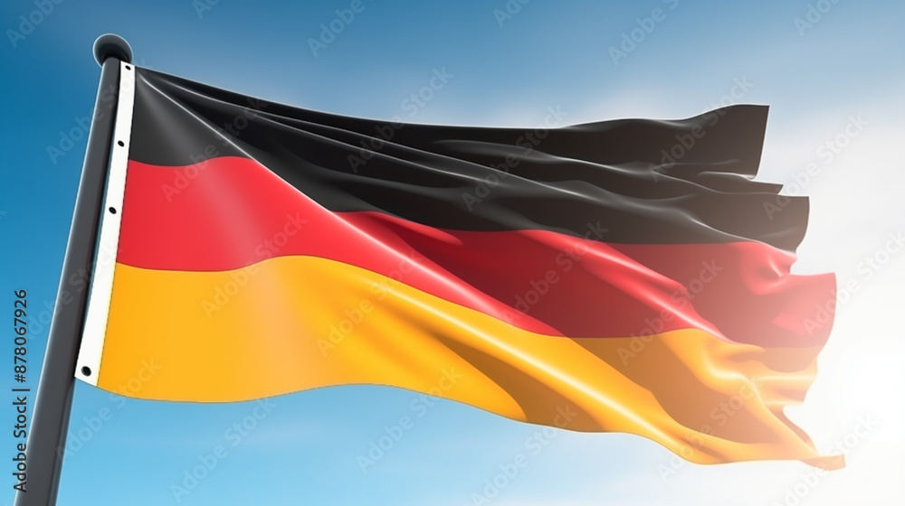 Naklejka premium fahne, deutsch, deutsch, europa, bannas, symbol, national, gegend, wind, nation, rot, black, gelb, 3d, abbildung, icon, patriotismus, berlin, button, isoliert, vektor, zeichen, emblem