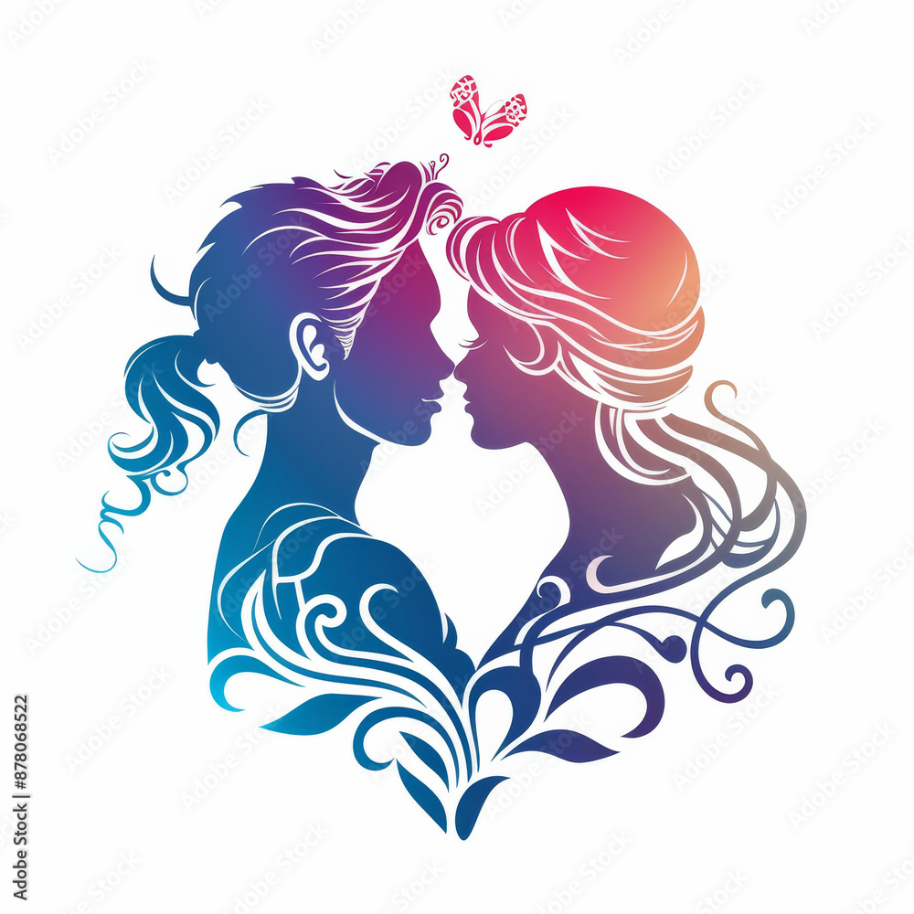 Logo design with a vector graphic silhouette of a man and woman, a couple in love, creating a romantic mood