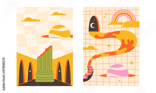surrealism poster set. Set of abstract backgrounds in surrealism style