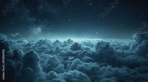Night sky with fluffy clouds and stars © KhaizanGraphic