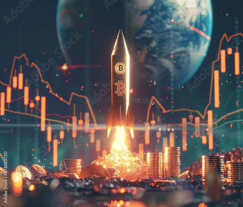bitcoin spaceship and crypto planet, generative ai