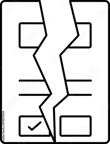 Crack Paper of Exit Polls Icon in Black Line Art.