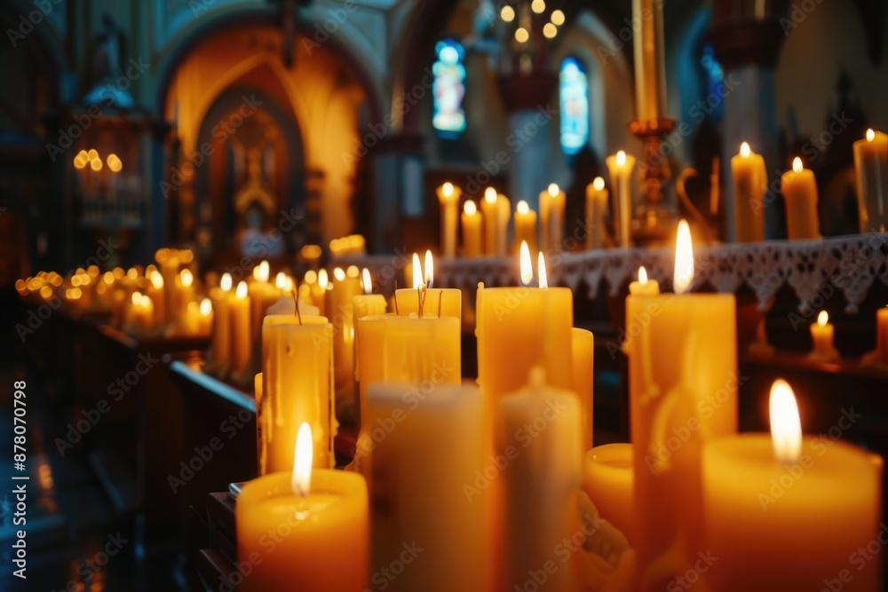 Candles. Lit Candles Burning in the Church for Meditation and Spiritual Practice Candles. Lit Candles Burning in the Church for Meditation and Spiritual Practice