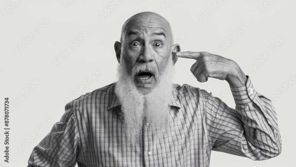A man with a white beard and long hair pointing at something, AI A man with a white beard and long hair pointing at something, AI