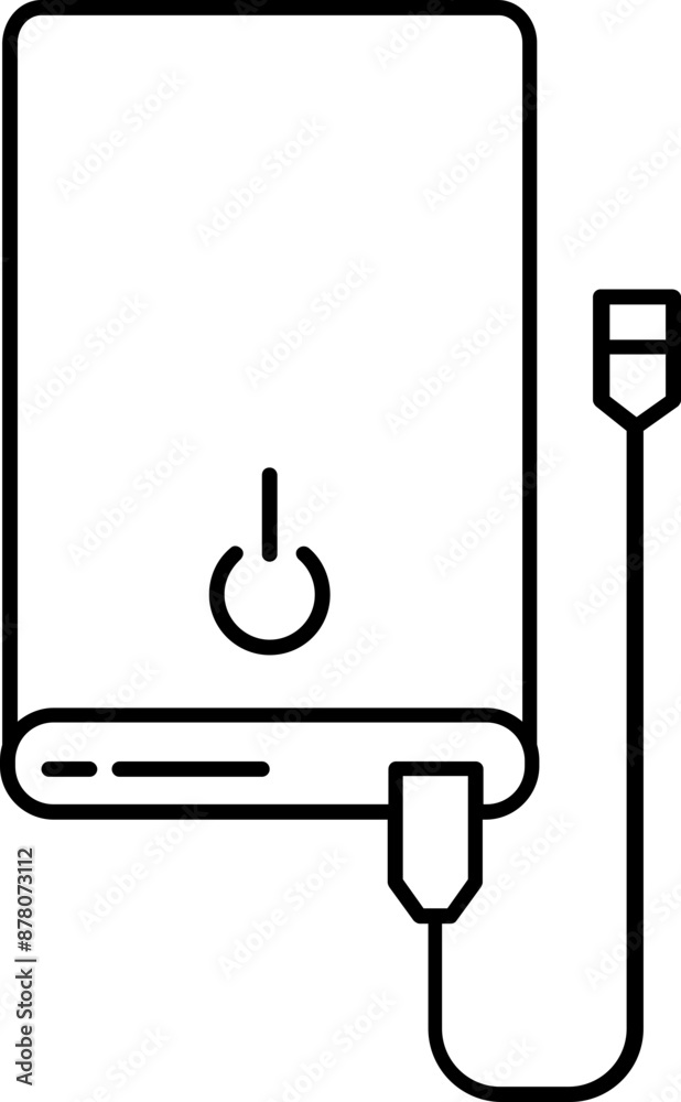 Power Bank with USB Cable Icon in Black Line Art.