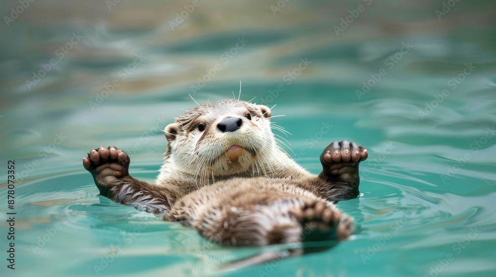A tight shot of a small animal submerged in water, paws lifted above the surface A tight shot of a small animal submerged in water, paws lifted above the surface