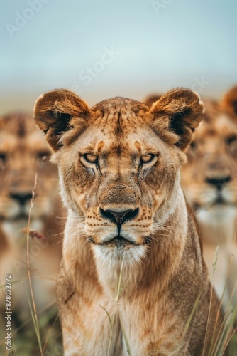 Wallpaper Mural  A tight shot of a lion in a sea of tall grass, surrounded by distant lions in the background Torontodigital.ca