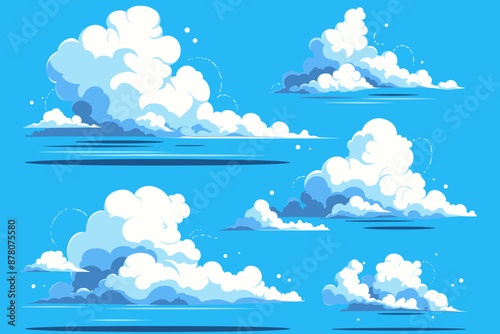 A Set of Anime Clouds on a Blue Sky Cloudy Vector Illustration Set of Cloud Formations