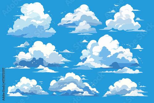 A Set of Anime Clouds on a Blue Sky Cloudy Vector Illustration Set of Cloud Formations