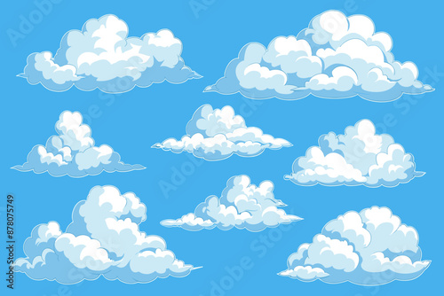 A Set of Anime Clouds on a Blue Sky Cloudy Vector Illustration Set of Cloud Formations