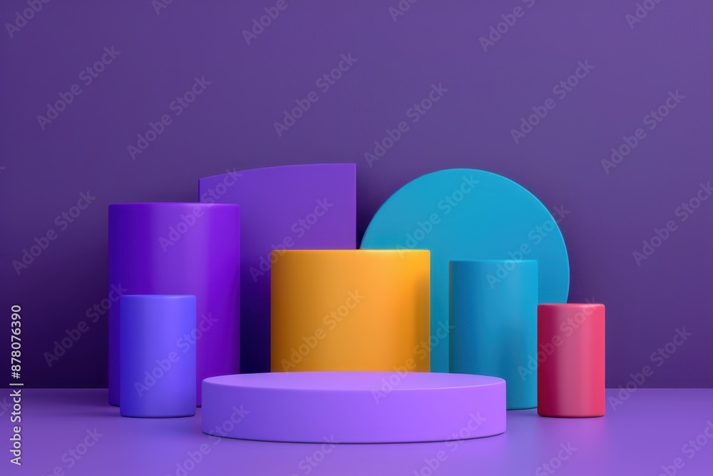Purple podium with vibrant color blocks and space for text, colorful podium, marketing display Purple podium with vibrant color blocks and space for text, colorful podium, marketing display