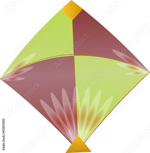 Isolated Kite Element in Green, Maroon and Yellow Color.