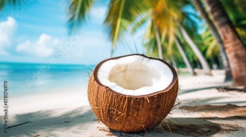 Wallpaper Mural A coconut with the shell open on an exotic beach Torontodigital.ca