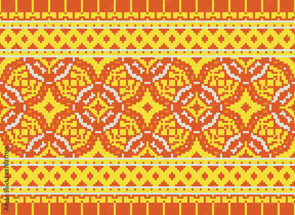 Vector illustration of Ukrainian folk seamless pattern ornament. Ethnic ornament. Border element. Traditional Ukrainian, Belarusian folk art knitted embroidery pattern Vector illustration of Ukrainian folk seamless pattern ornament. Ethnic ornament. Border element. Traditional Ukrainian, Belarusian folk art knitted embroidery pattern
