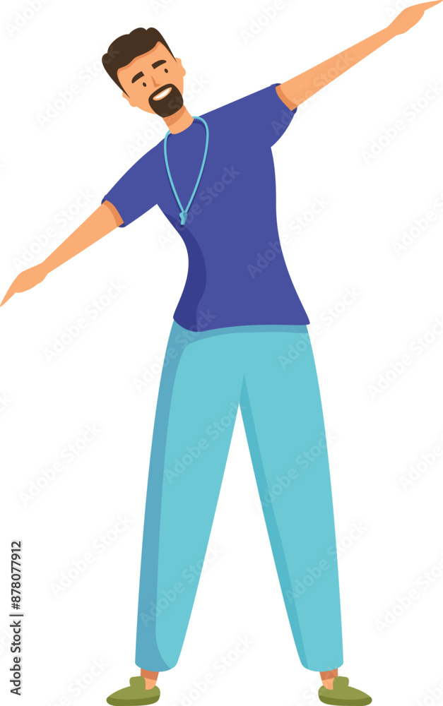 Sport coach is blowing his whistle and pointing with his hand to give instructions during a training session Sport coach is blowing his whistle and pointing with his hand to give instructions during a training session