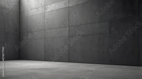 Fototapeta Naklejka Na Ścianę i Meble -  Empty corner of a concrete room with visible concrete tile seams.