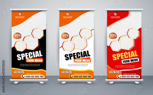 Food roll up banner design for restaurant, template modern standee banner design.