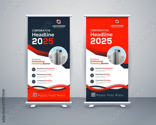 Corporate business roll up presentation banner, display standee for promotional banner.