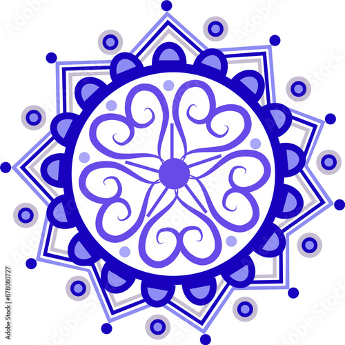 Floral Mandala or Rangoli Element in Blue and Purple Color.
