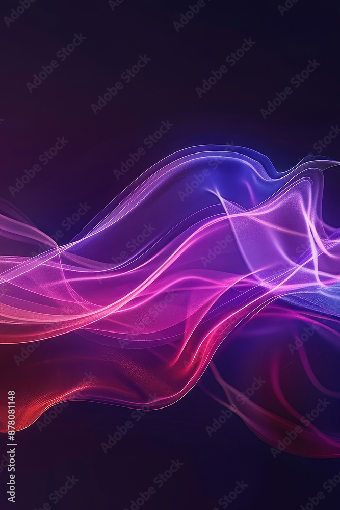 Modern shiny blue purple moving shiny neon lines on dark background. Glowing wave on a dark background. Neon wave. Futuristic background. Texture of silk fabric in the form of a wave. Copy space Modern shiny blue purple moving shiny neon lines on dark background. Glowing wave on a dark background. Neon wave. Futuristic background. Texture of silk fabric in the form of a wave. Copy space