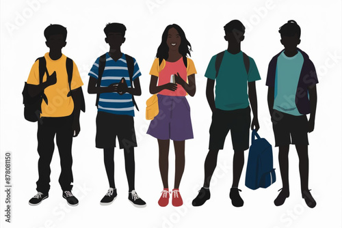 /Set of college students standing in different styles, college students set