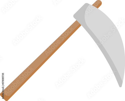 Flat style scythe icon in brown and grey color.