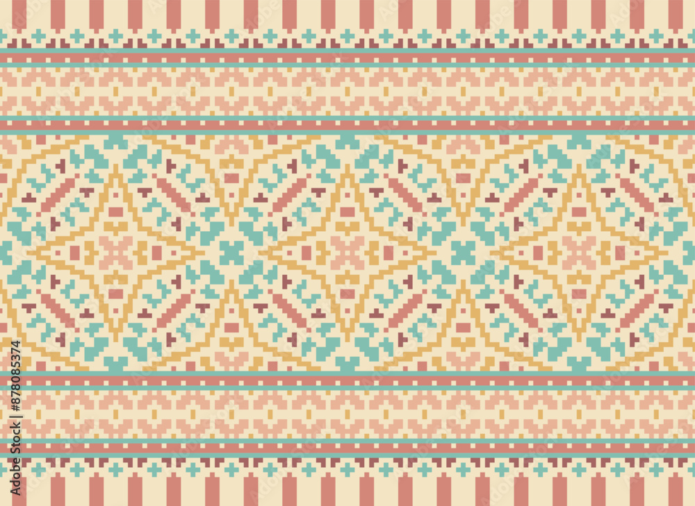 Vector illustration of Ukrainian folk seamless pattern ornament. Ethnic ornament. Border element. Traditional Ukrainian, Belarusian folk art knitted embroidery pattern Vector illustration of Ukrainian folk seamless pattern ornament. Ethnic ornament. Border element. Traditional Ukrainian, Belarusian folk art knitted embroidery pattern