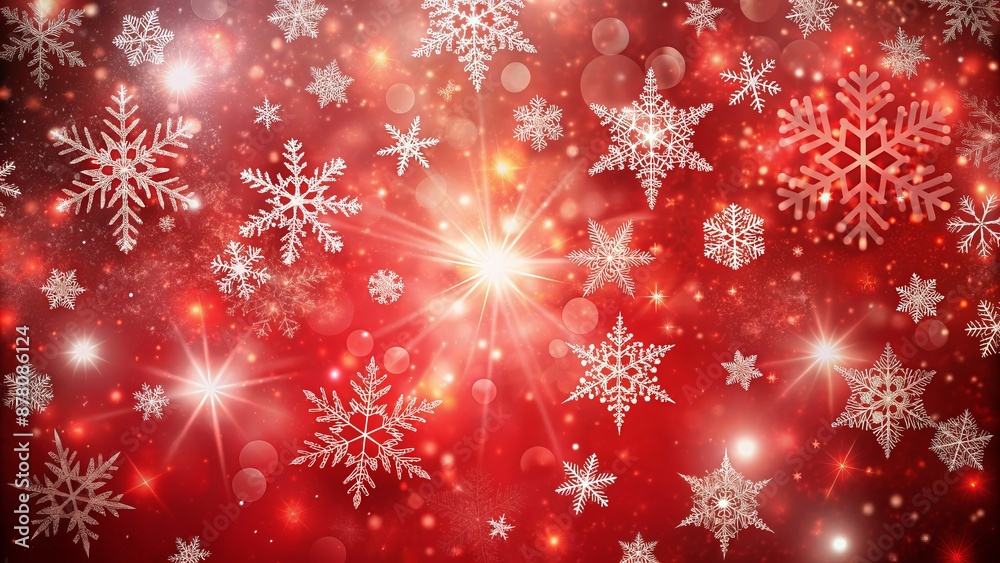 Vibrant red festive holiday background adorned with delicate snowflakes gently falling on a serene winter wonderland scene. Vibrant red festive holiday background adorned with delicate snowflakes gently falling on a serene winter wonderland scene.