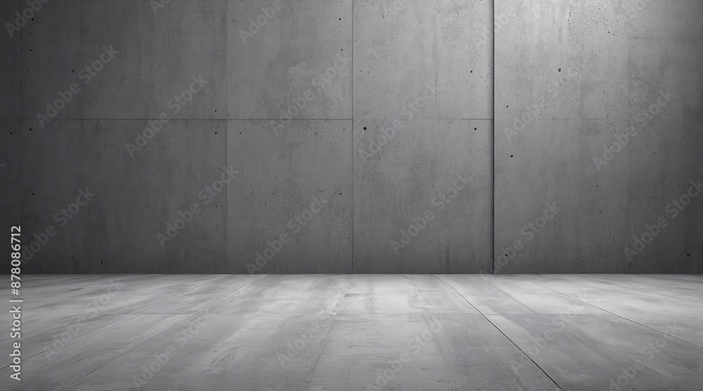 Empty concrete room with a large wall made of concrete tiles and a concrete floor. Empty concrete room with a large wall made of concrete tiles and a concrete floor.