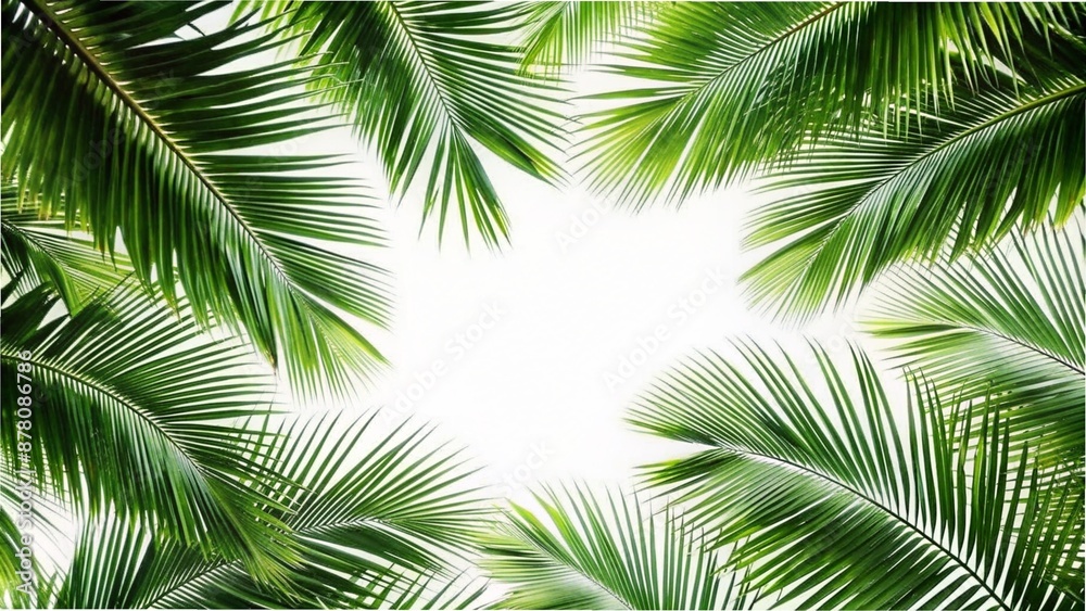 frame from lush isolated palm leaves on white background copy space in the middle frame from lush isolated palm leaves on white background copy space in the middle
