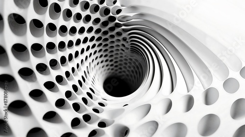 Abstract geometric circle waves in white, light and shadow.