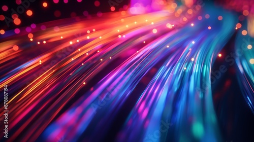 High speed internet fiber optic technology glowing digital on dark background