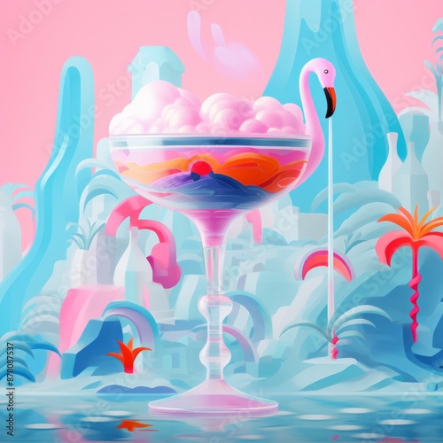 frozen iced daiquiri illustration in pastel color,generated with AI. High quality photo photo