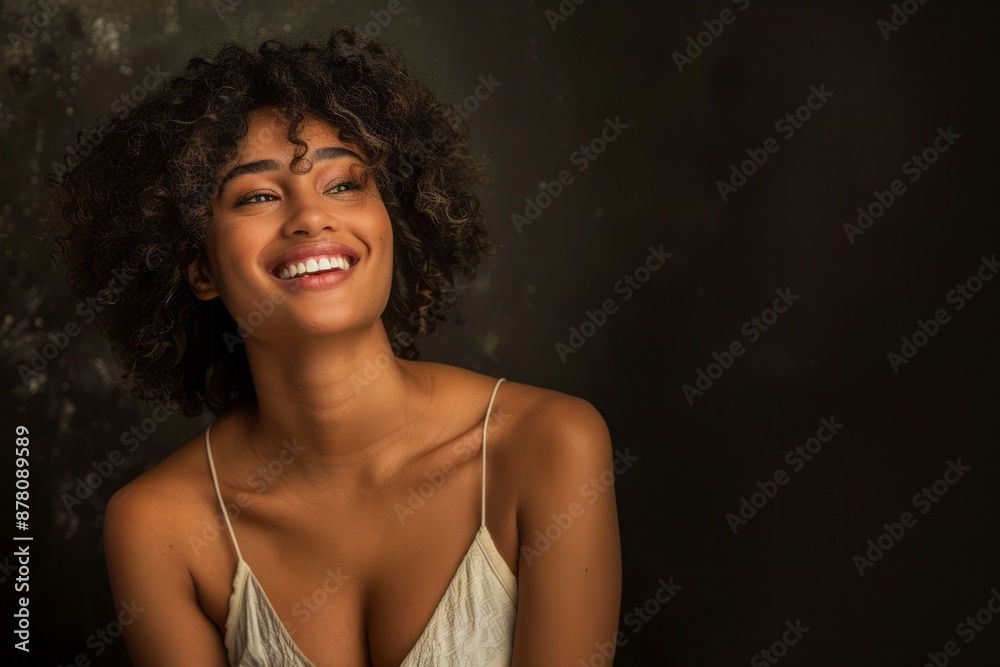 Beautiful african american woman with afro hairstyle on dark background. Beautiful african american woman with afro hairstyle on dark background.