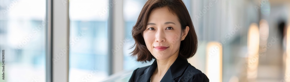 Professional portrait of an Asian businesswoman, serene expression, confident gaze, soft lighting, modern office background, Realistic, Photography Professional portrait of an Asian businesswoman, serene expression, confident gaze, soft lighting, modern office background, Realistic, Photography