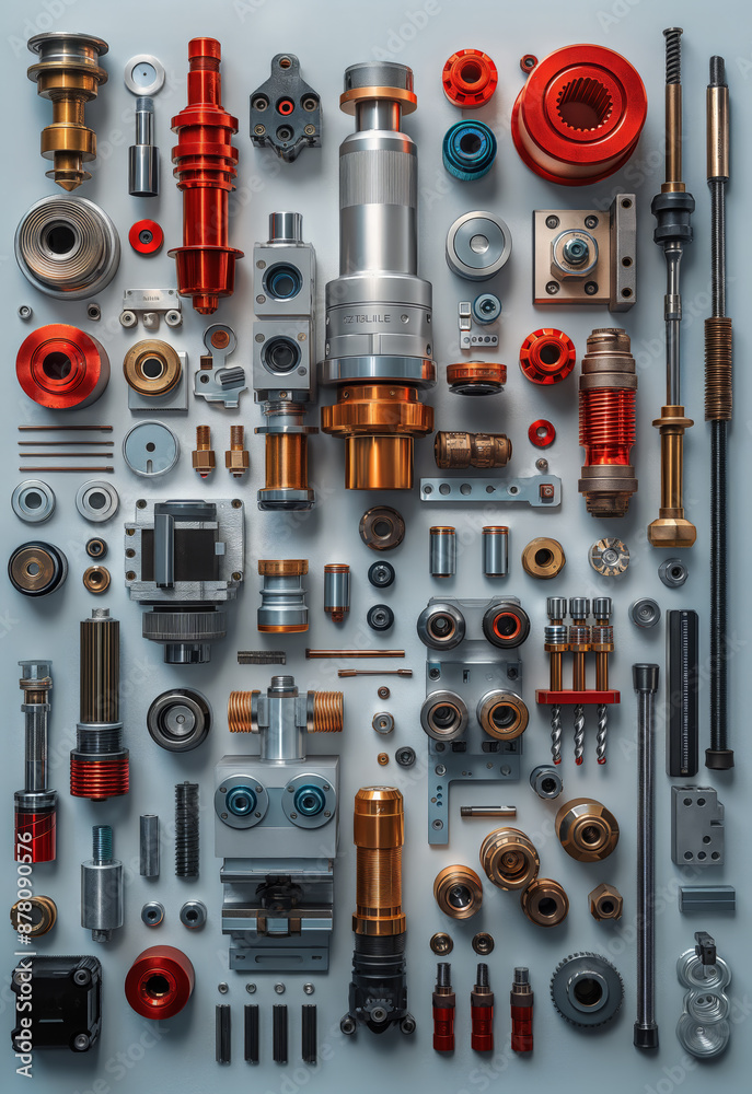 CNC milling tools arrangement on a light grey background, showcasing precision and organization in machining. CNC milling tools arrangement on a light grey background, showcasing precision and organization in machining.