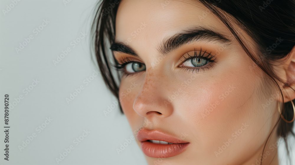 Fototapeta premium Elegant Headshot of a Beautiful Woman with Freckles and Green Eyes