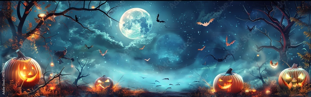 Fototapeta premium Mysterious Halloween Night Under the Full Moon