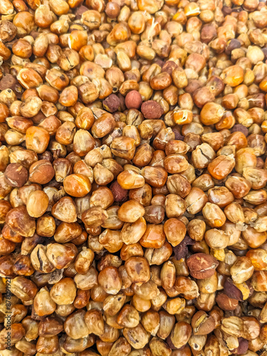 pile of roasted corn nuts organic, close up food background