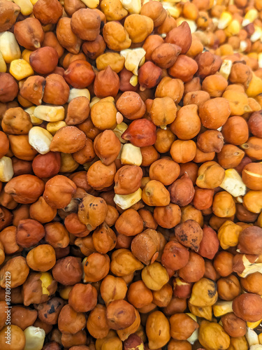 pile of black chickpeas organic, close up food background