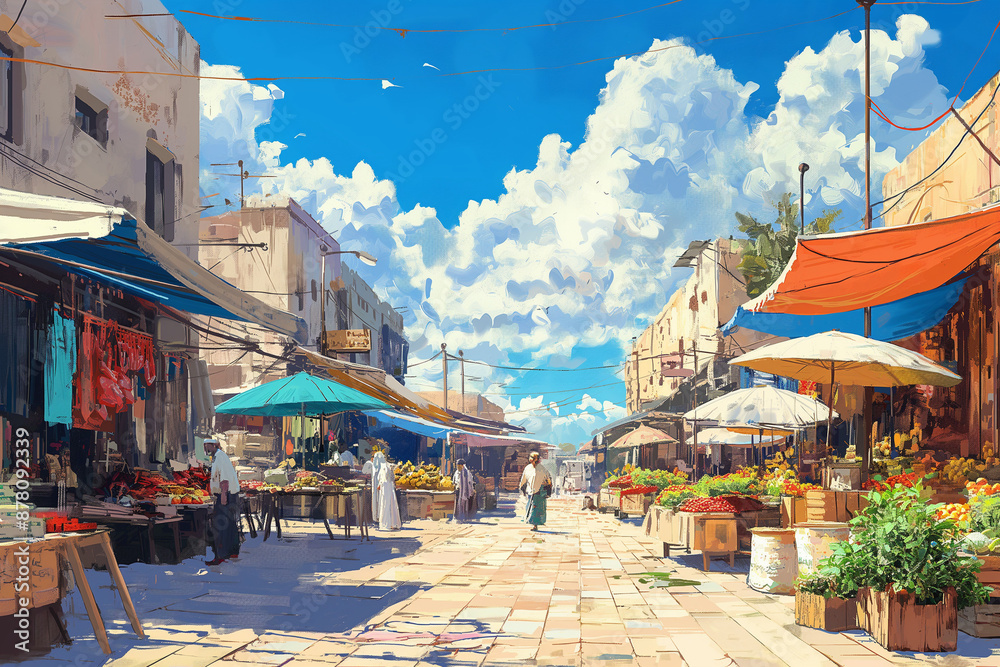 Fototapeta premium an illustration of an old bazaar in eqypt