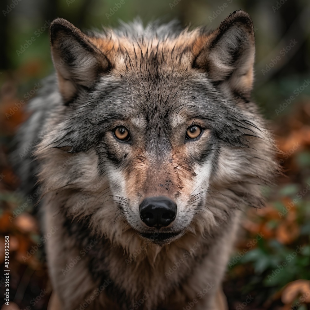portrait photo of a wolf in a natural environment in the rain,generated with AI. portrait photo of a wolf in a natural environment in the rain,generated with AI.
